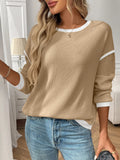 Women's loose round neck pullover top in polyester with long sleeves available in multiple colours