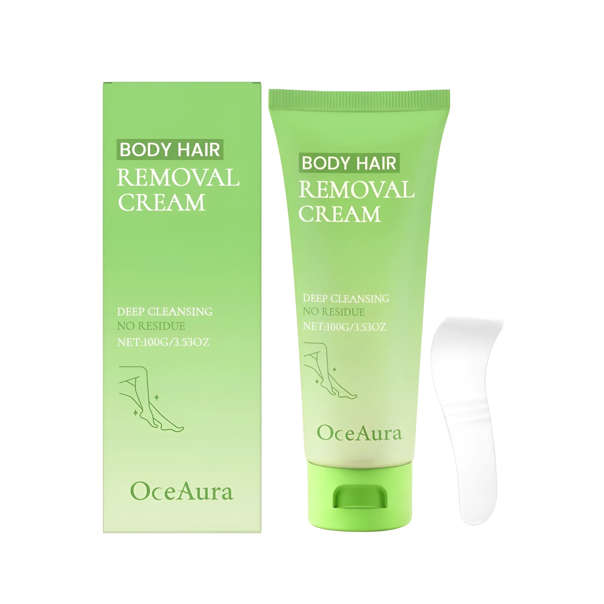 Ms OCEAURA Lady's Body Depilatory Cream 100g tube with scraper on white background