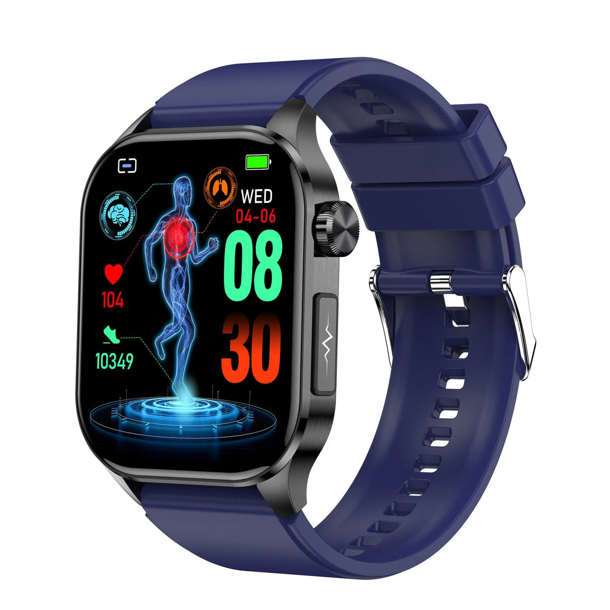 ET580 smart watch on a wrist displaying step count with black band, Bluetooth calling and health sensors highlighted