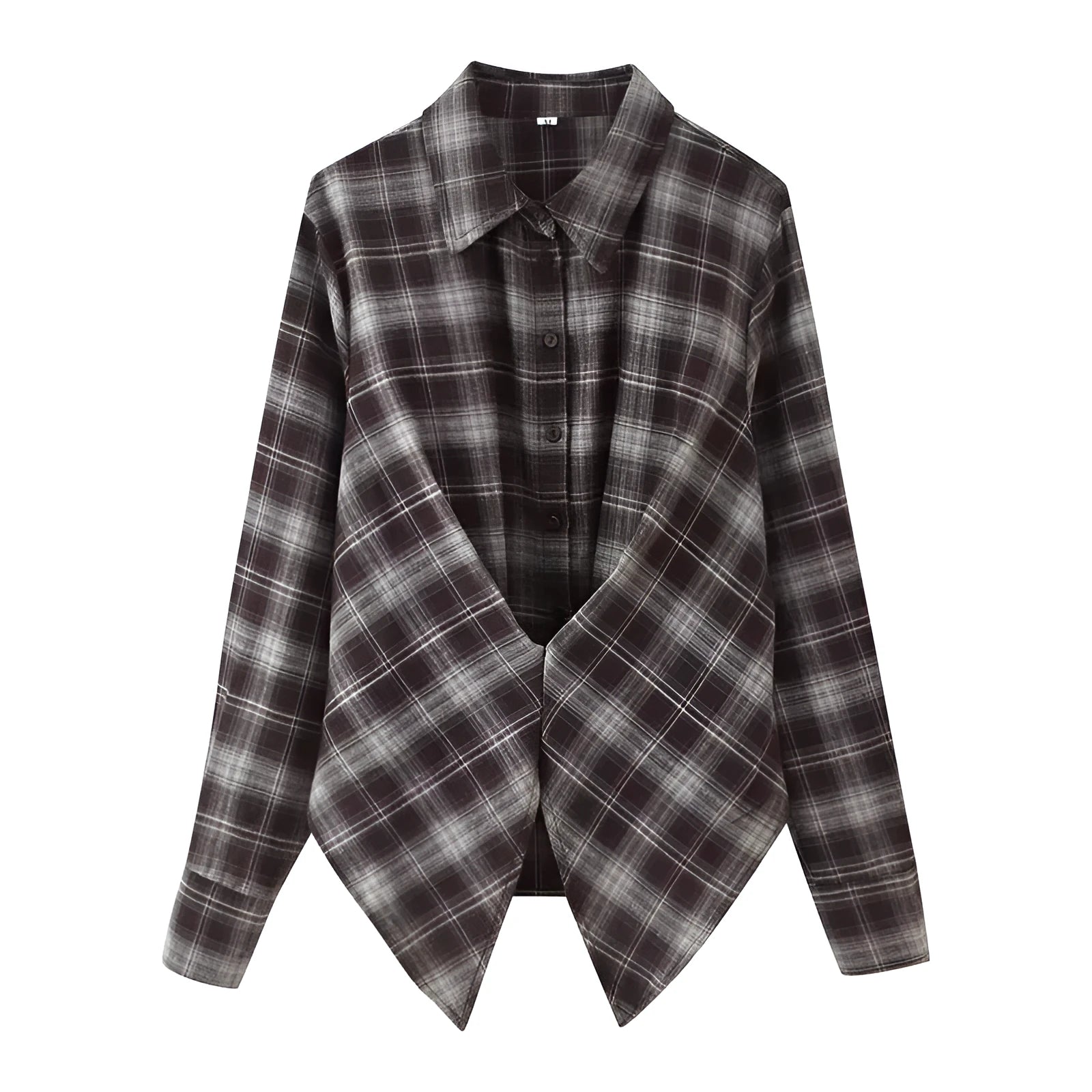 Women's loose lapels long sleeves plaid shirt in picture colour with button detail and plant flower pattern