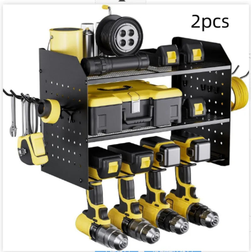 Wall-mounted carbon steel tool rack with 3 detachable layers for electric drills and screwdrivers, in black or red
