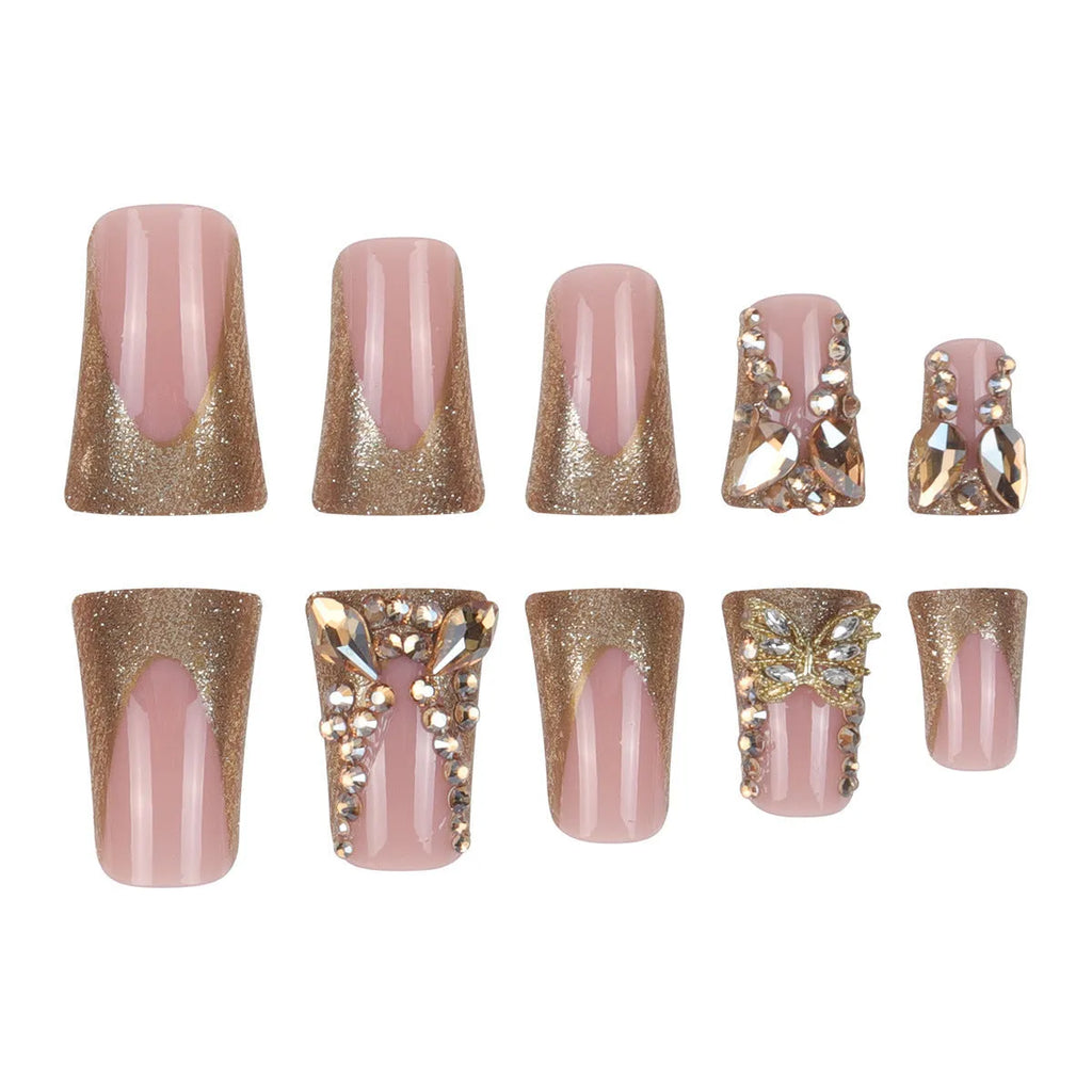 24 golden diamond and butterfly debris nail stickers in colour D34 with a tube of glue.