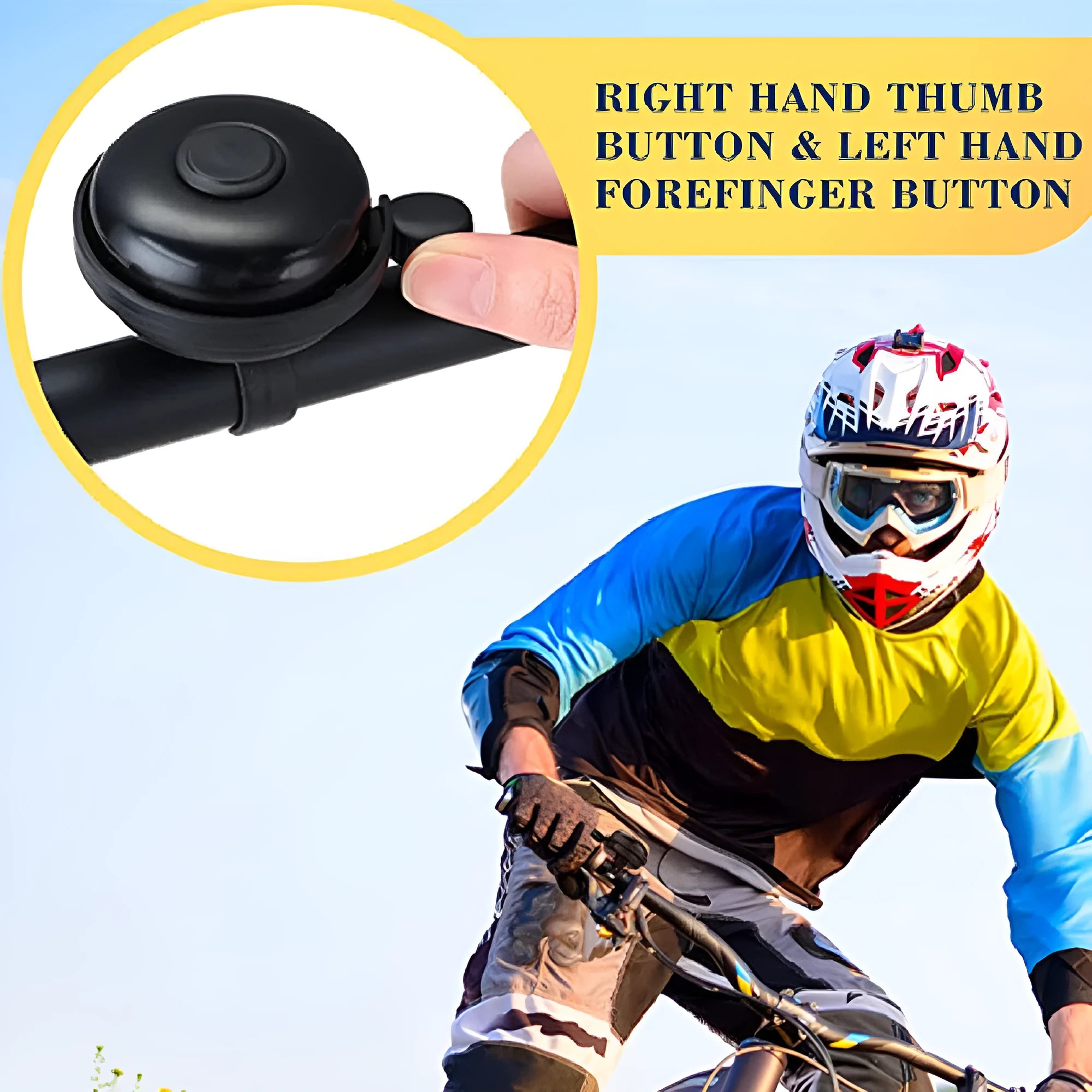 Black 58mm diameter bicycle bell with universal handlebar clamp fixture