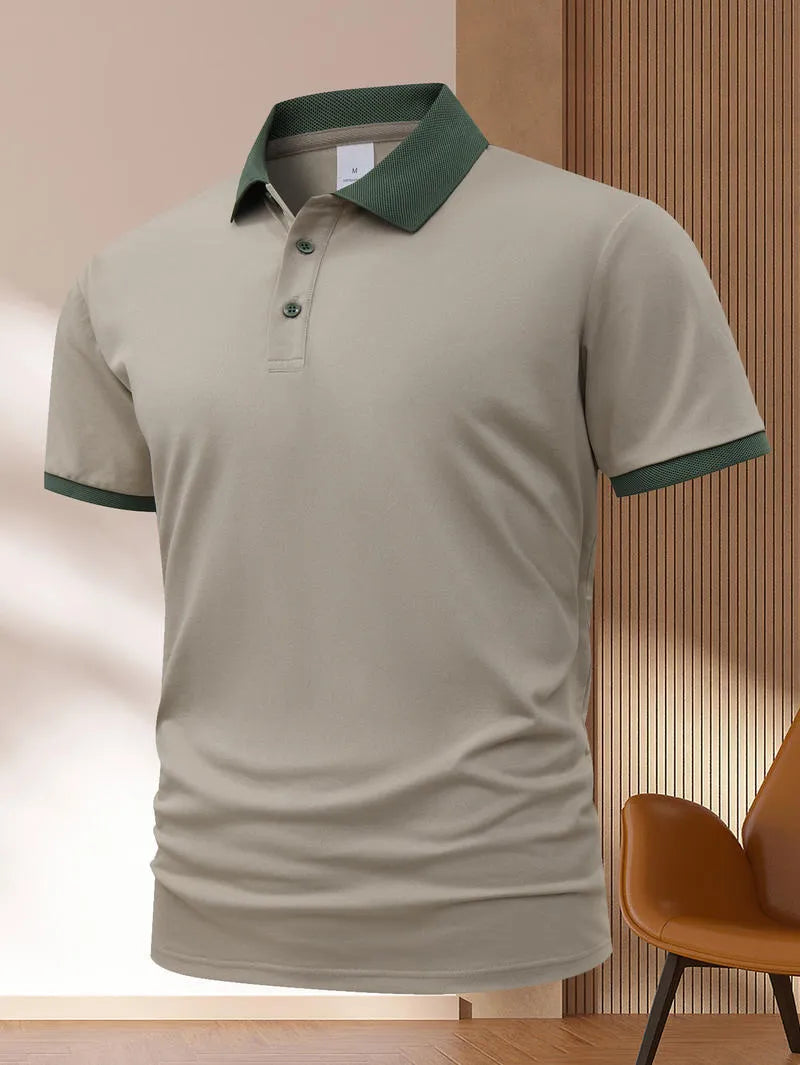Short sleeve polo shirt with printed design and lapel collar in ice silk fabric