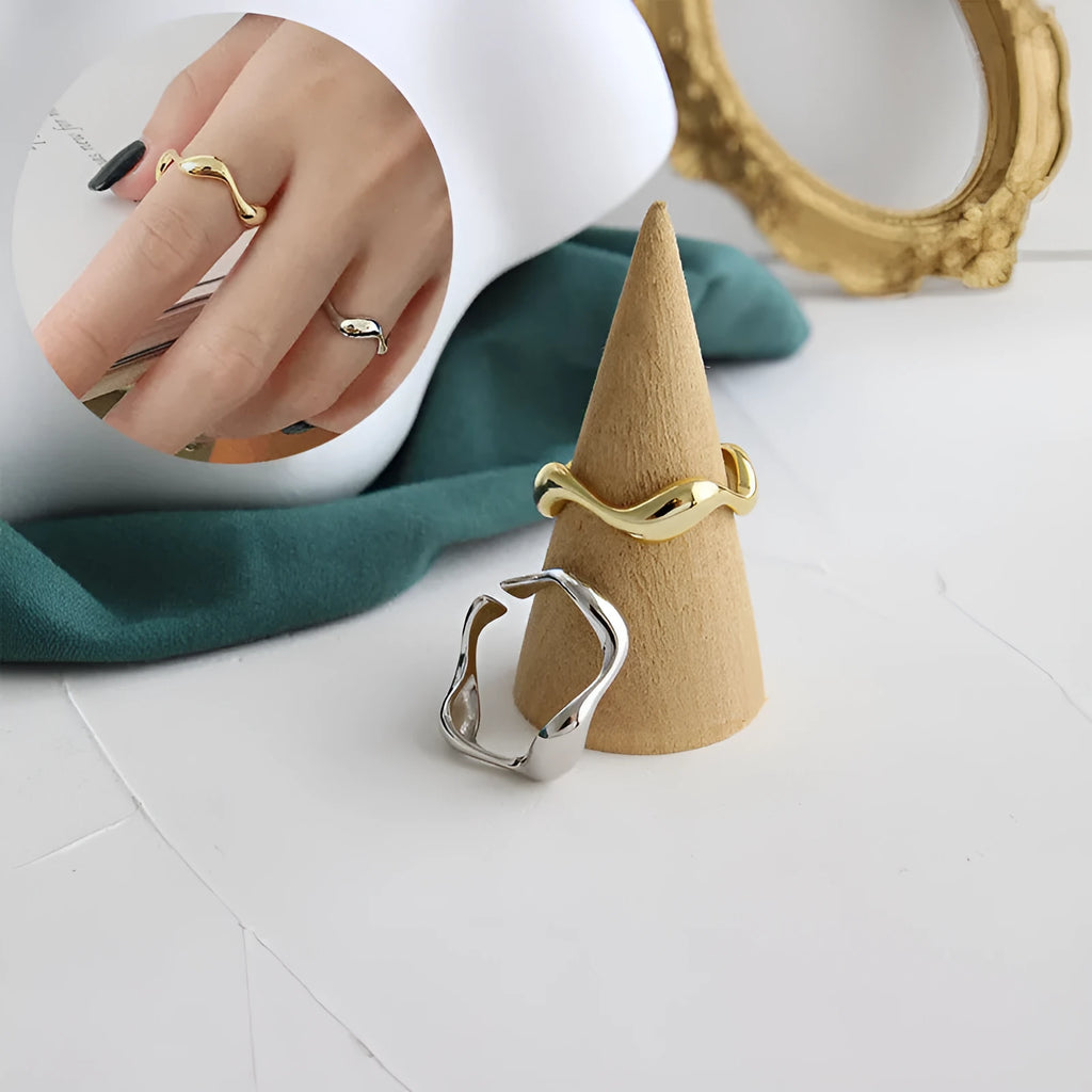925 silver irregular wavy glossy adjustable ring for women white gold colour