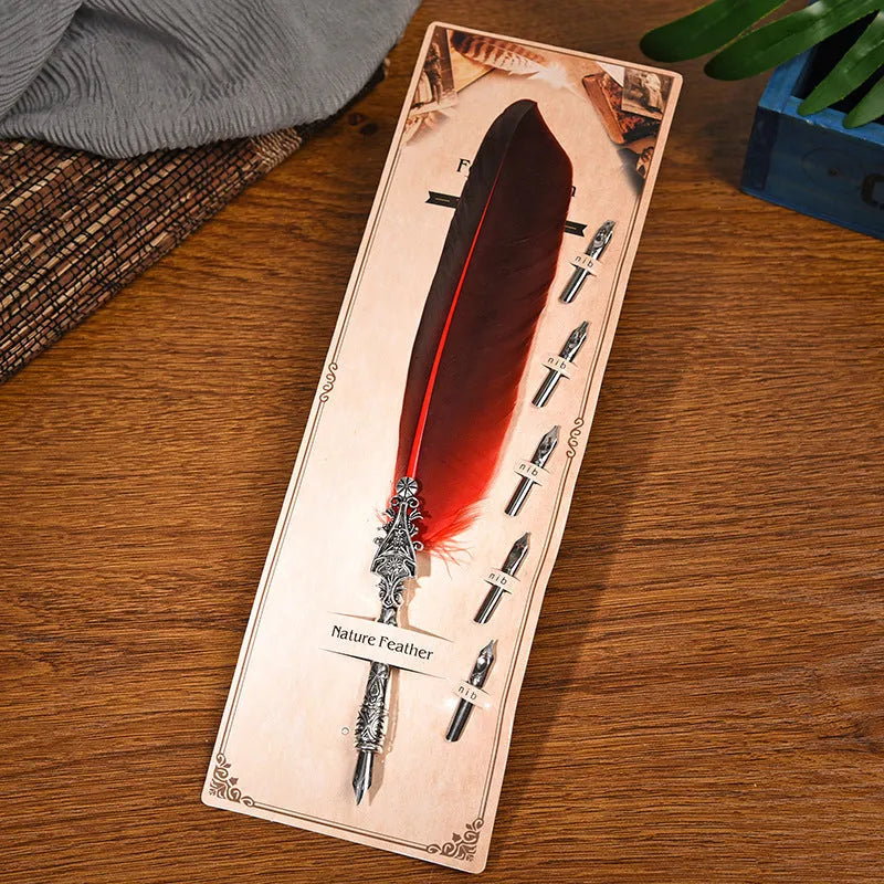 Vintage feather pen with zinc alloy shell in multiple colour options