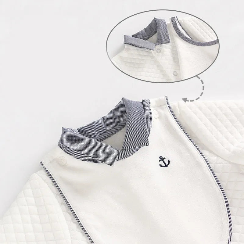 White 100% cotton long sleeve baby gentleman romper for spring and autumn wear