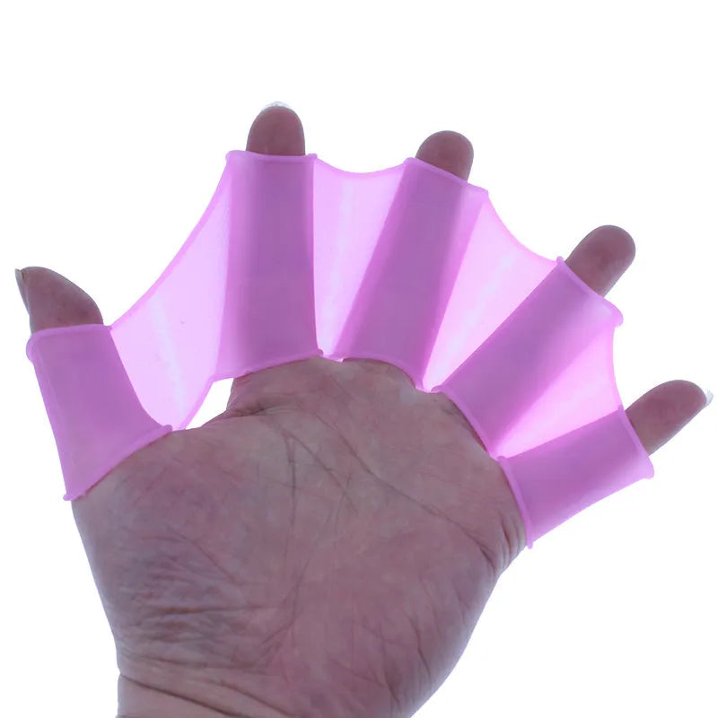 Unisex frog-type silicone swimming hand flippers webbed gloves in blue green pink colours