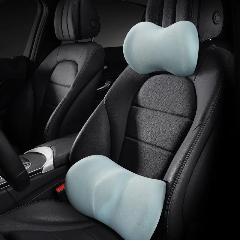 Car seat headrest pillow and lumbar support cushion set in one of five colour options