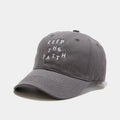 Men's beige cotton baseball cap with small black letter embroidery on front