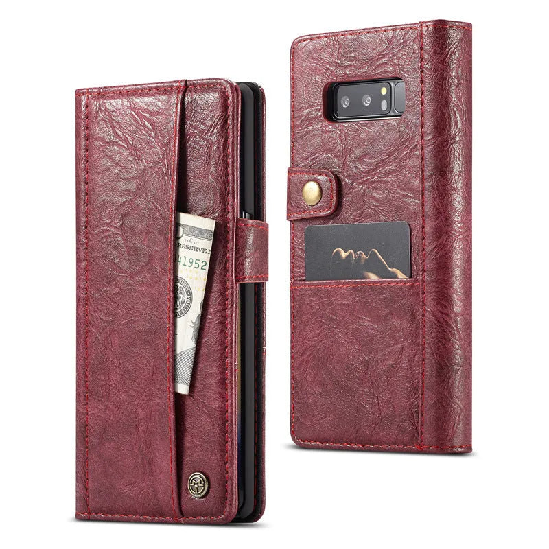 Retro simulation leather flip wallet case for Samsung Note8 and Note9 in Dark Blue, Black, Brown or Gules