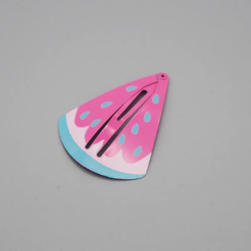 Children's metal barrette hair clip with colourful baked varnish print design