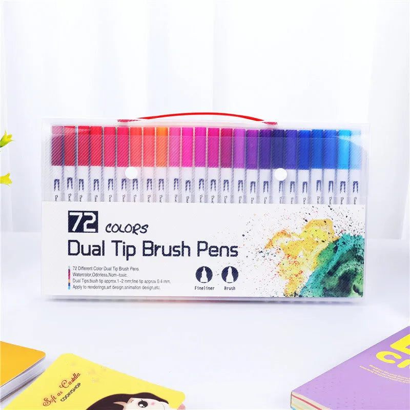Set of watercolour pens in a case, showing multiple colour options for sketching and calligraphy.