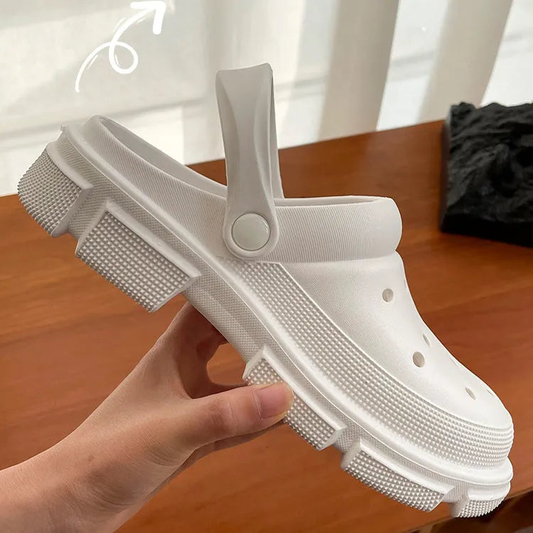 Unisex EVA thick sole flip-flop sandals in black, white, and pink for beach and garden