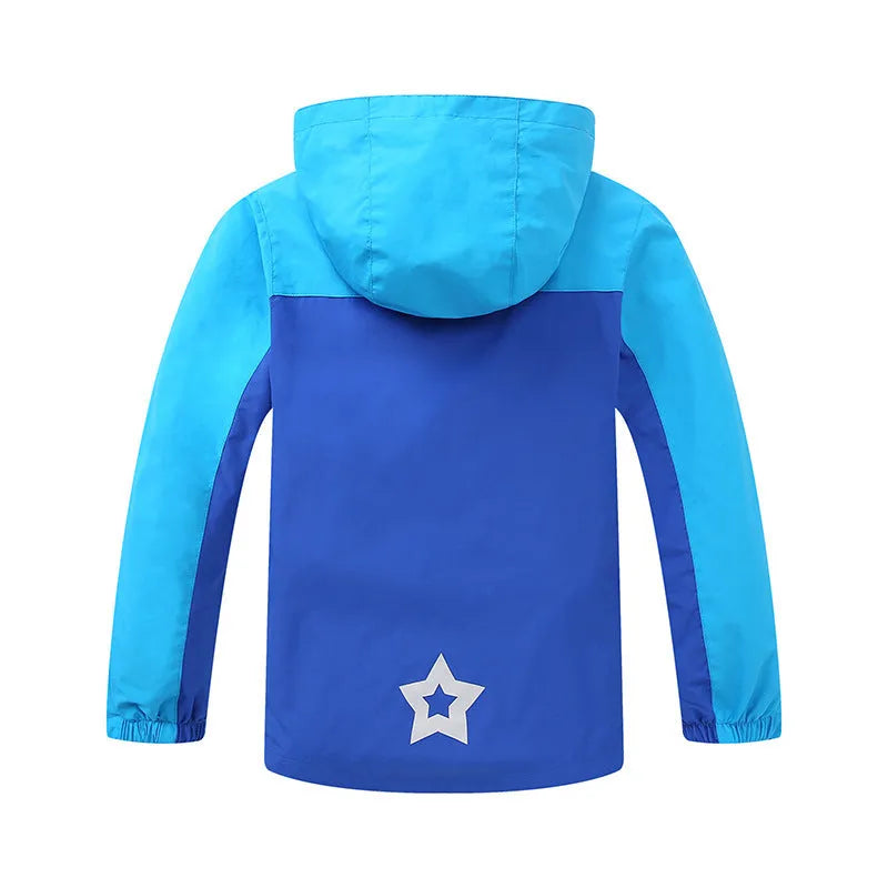 Boys' thin blue acetate jacket with long sleeves and front zipper for children over 140cm tall