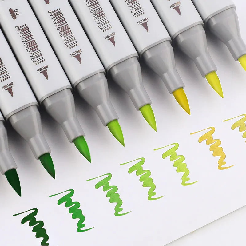 48 colour oily soft-tip marker set with square rods and round and oblique head tips for hand-painted designs