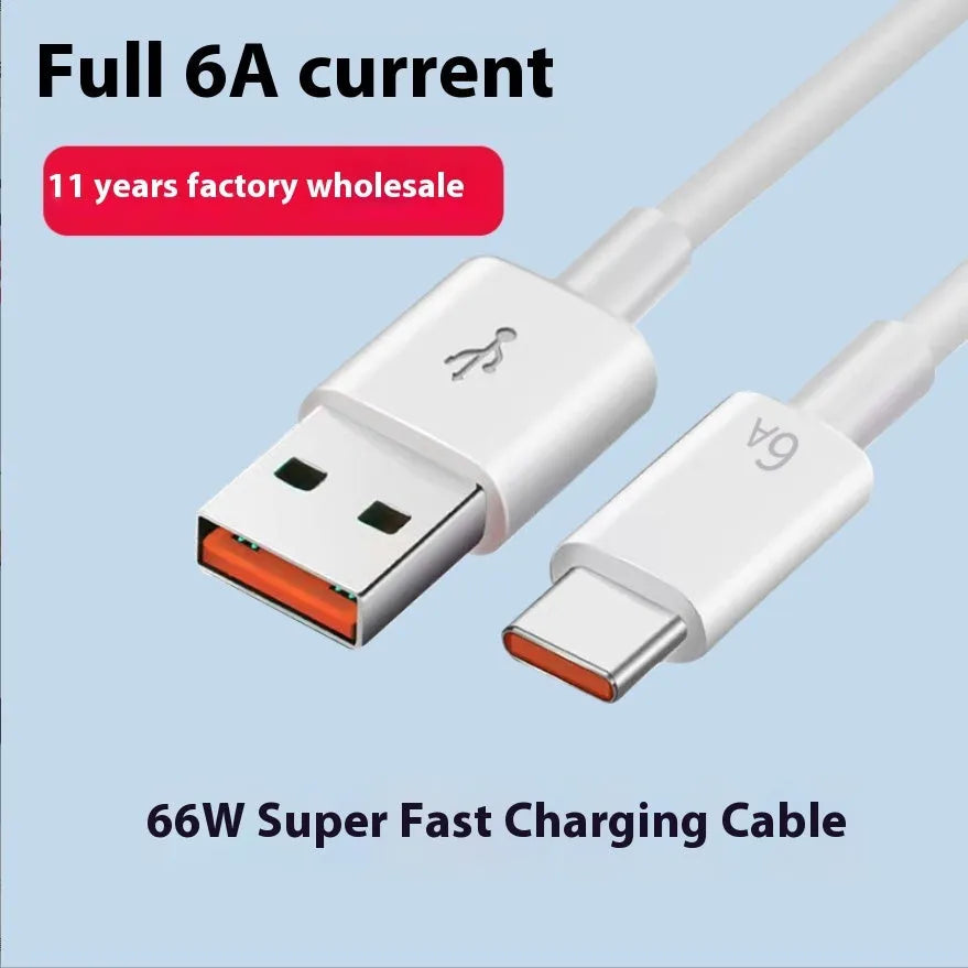 White 1-metre TPE 6A Type-C fast charging USB cable for smartphones and tablets