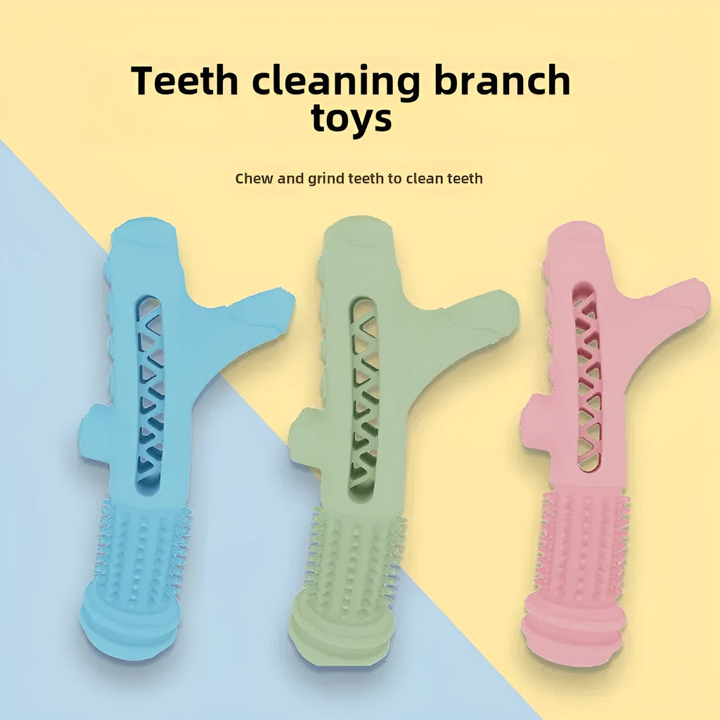 Blue TPRCute dental tree branch chew toy for small dogs on a white background.