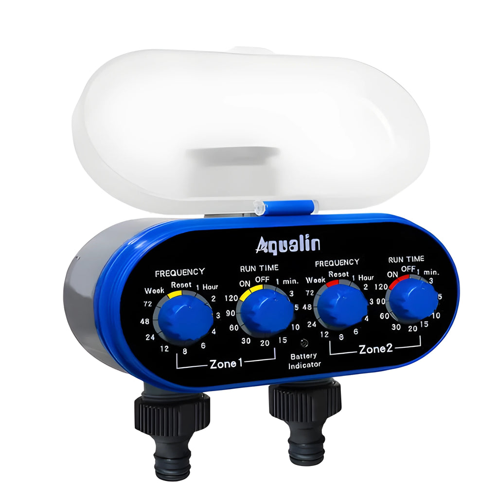 Dual timed irrigation controller with digital display for programmable garden watering automation