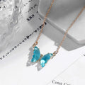 Crystal glass butterfly pendant necklace on water wave chain in blue colour, adjustable 51-80cm