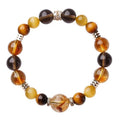 Natural yellow tiger-eye crystal bracelet with geometric tower design and 10MM beads