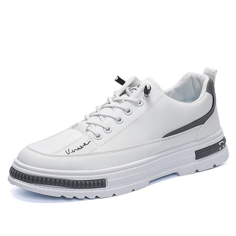 Men's white platform sneakers with elastic band and round toe design