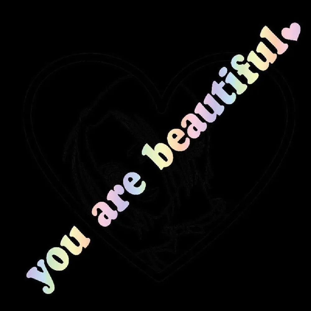 Sport PVC vinyl sticker with 'You Are Beautiful' text in multiple colour options on white background