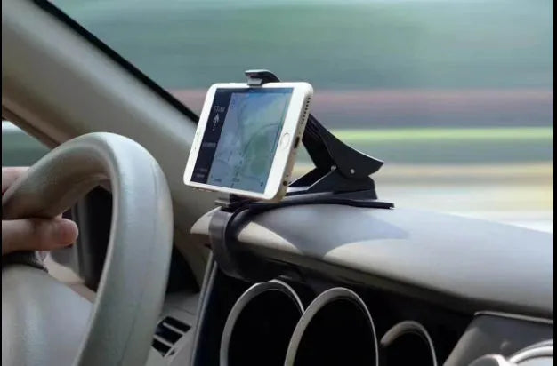 Black G-40 car bracket for mobile phone, shown for steering wheel, instrument panel, or workbench use