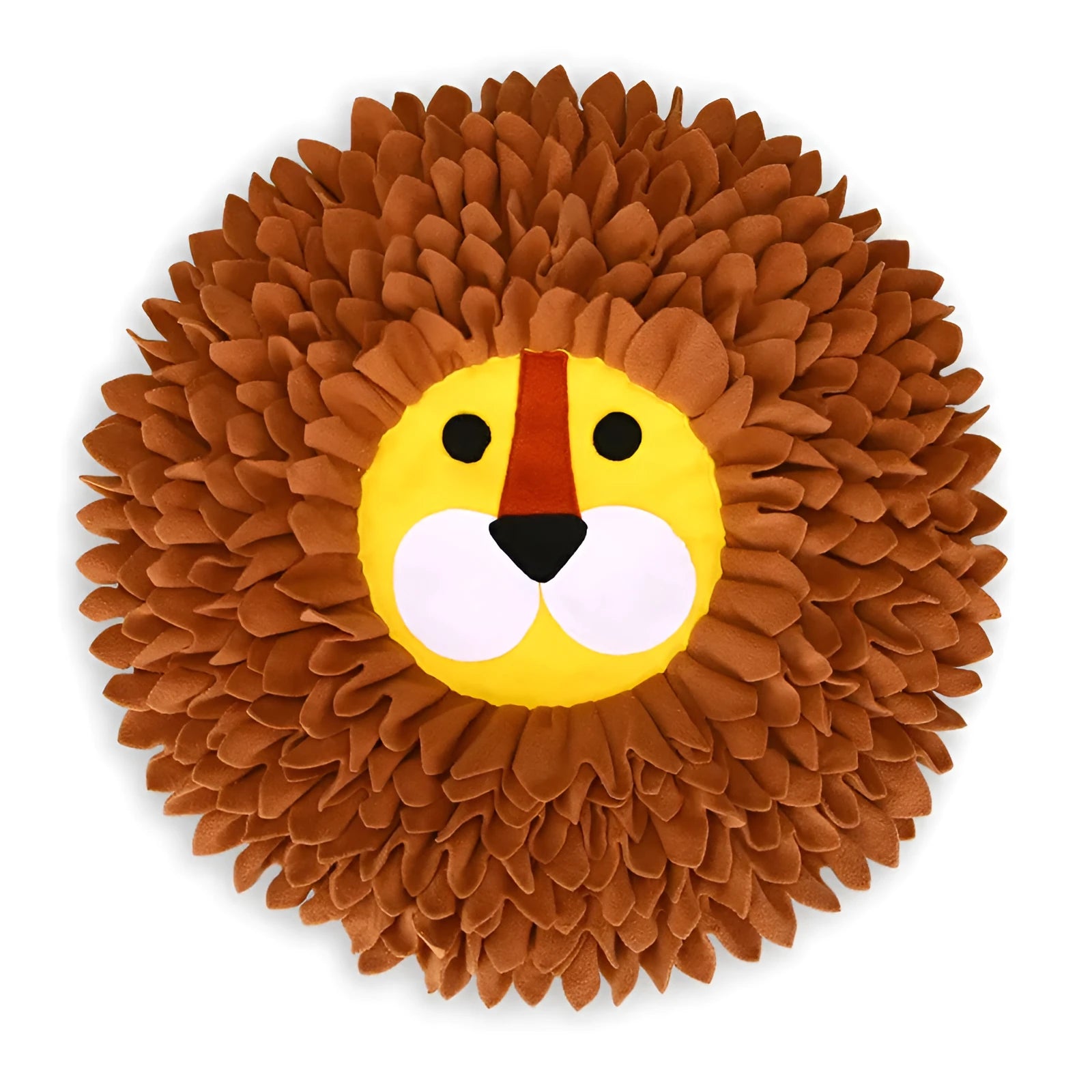Brown lion-pattern fabric snuffle mat for dogs and cats with folds for hiding treats.