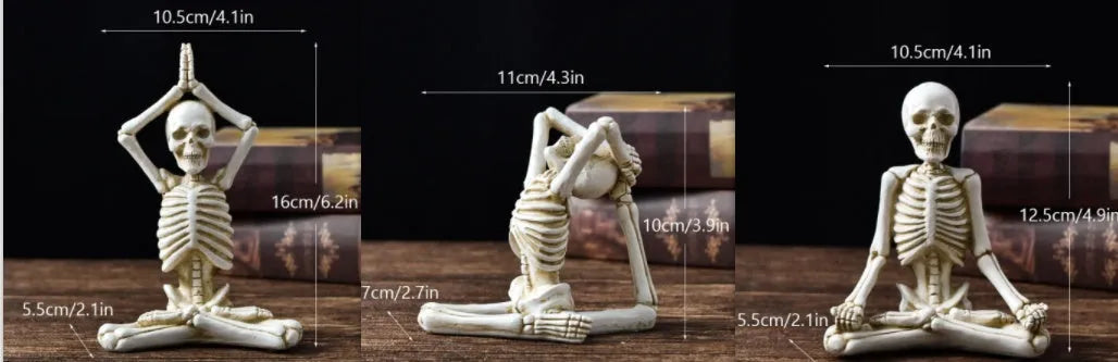 Detailed yoga skull skeleton model resin desktop ornament in black or white.