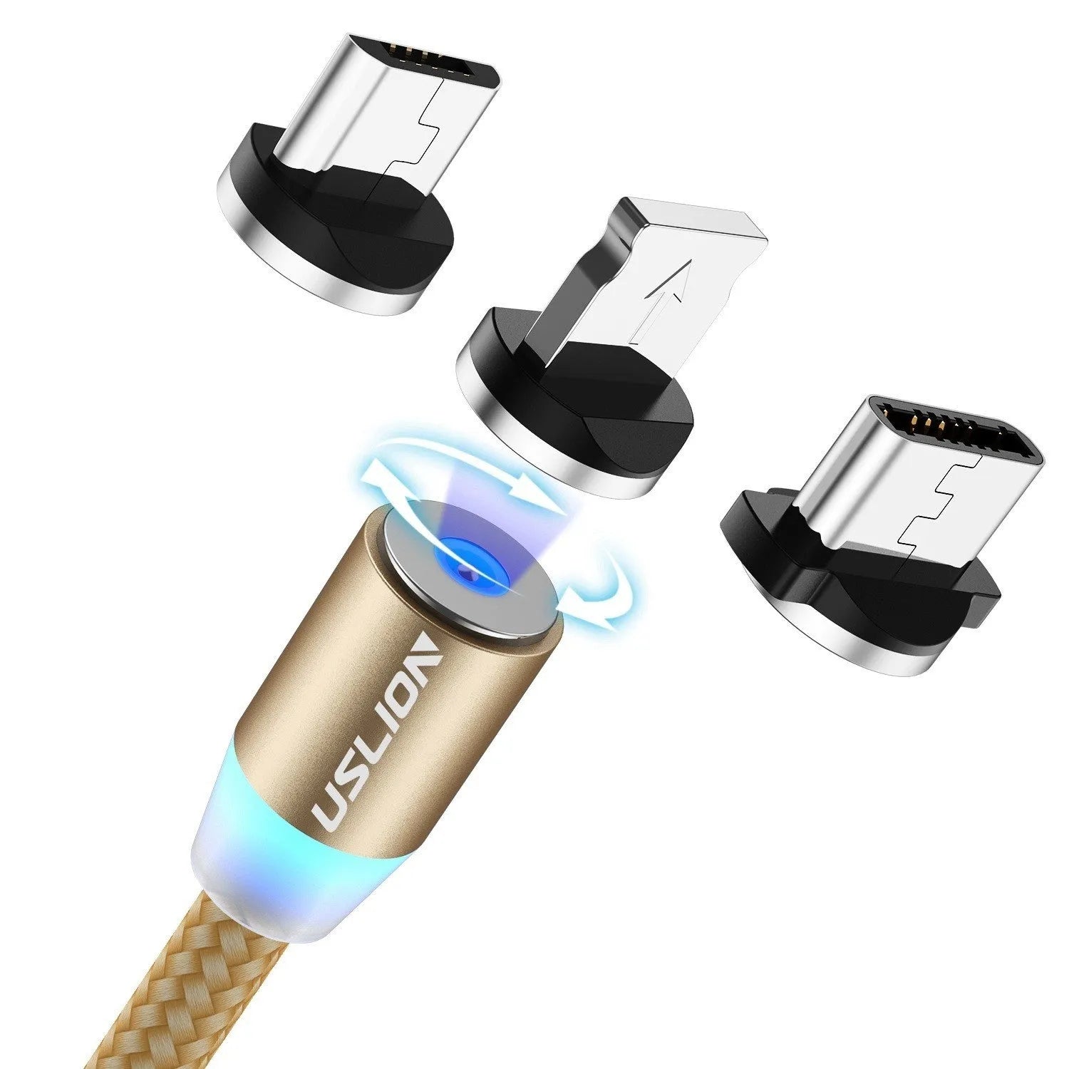 USLION circular magnetic charging cable with aluminium alloy housing and LED indicator