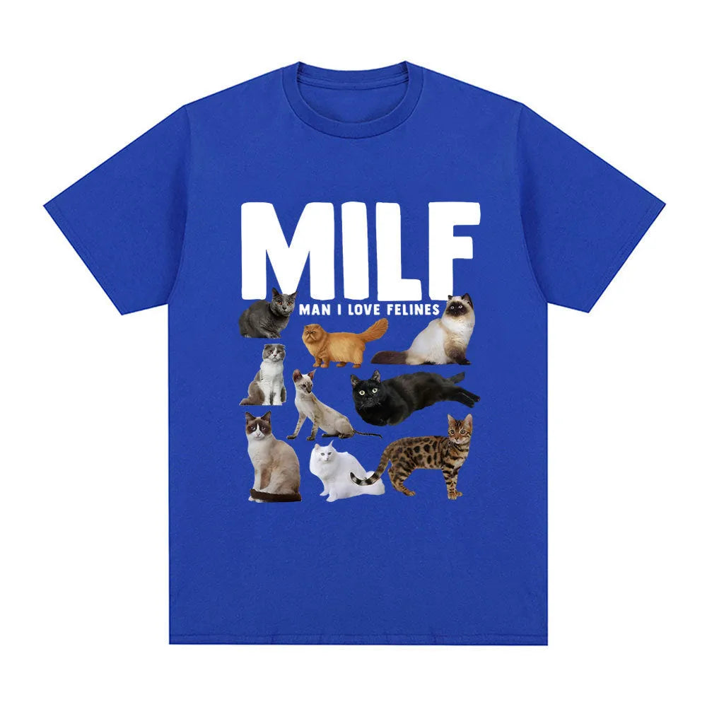 Graphic t-shirt with printed cat lovers design on cotton fabric in multiple colour options