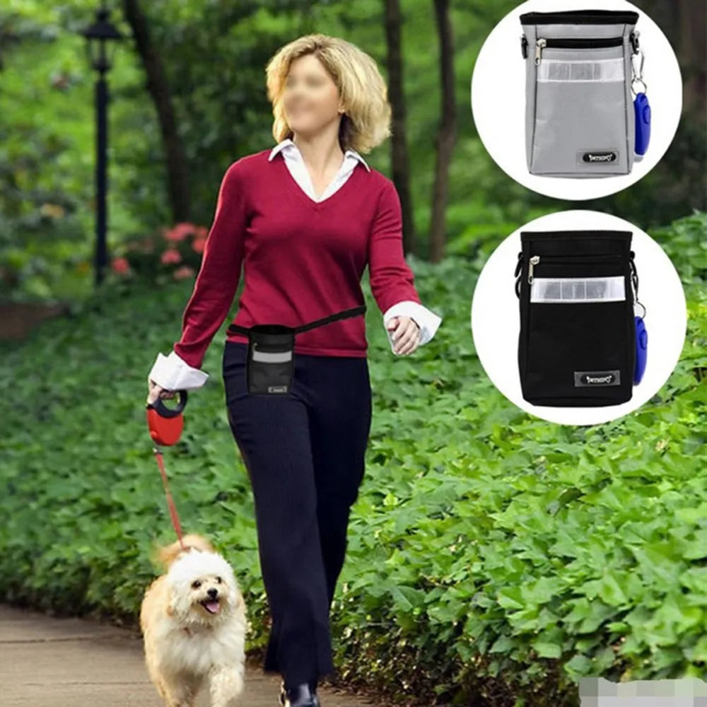 Black dog training belt bag made from Oxford cloth and polyester with adjustable belt