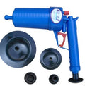 Air Power Drain Blaster Gun with four different sized adaptor suction cups for clearing blocked pipes