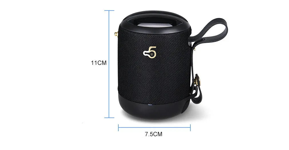 Compact portable Bluetooth speaker with carrying strap in multiple colour options.
