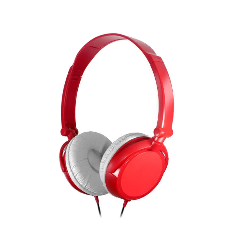 Black folding over-ear wired headphones with adjustable headband and 3.5mm plug on a coiled TPE cable.