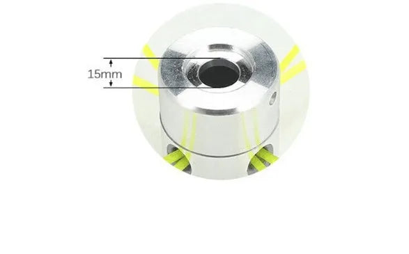 Silver aluminium cylinder grass trimmer head with four light yellow square grass ropes