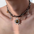 Punk Love rivet metal leather collar necklace with electroplated alloy geometric butterfly pendant and regular chain