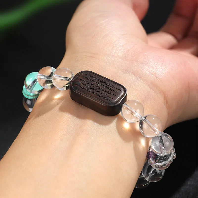 Natural white crystal ebony five-warp bracelet with manual craftsmanship