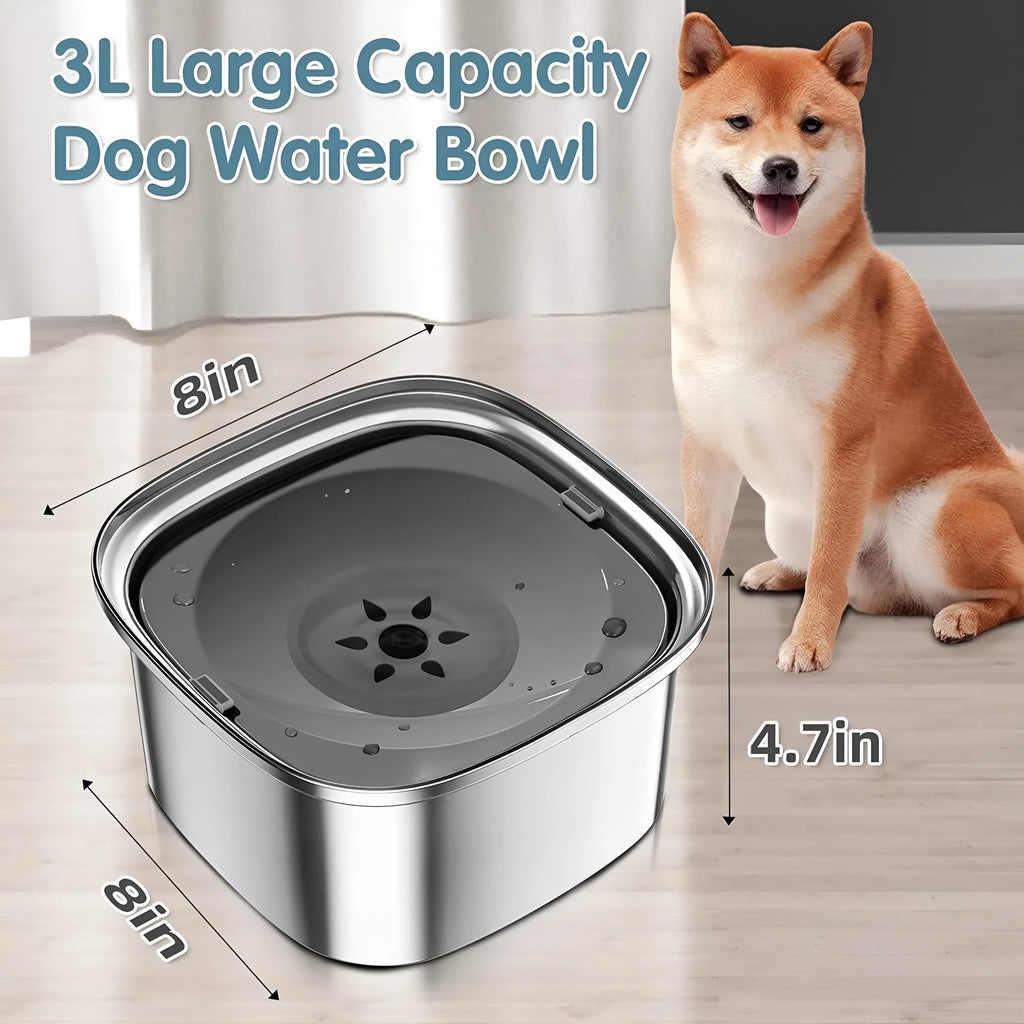 Large capacity stainless steel pet water bowl with floating design in blue