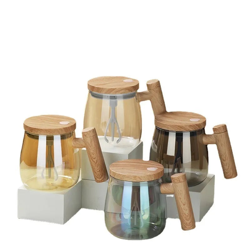 400ml electric self-stirring coffee mug in borosilicate glass with automatic mixing button