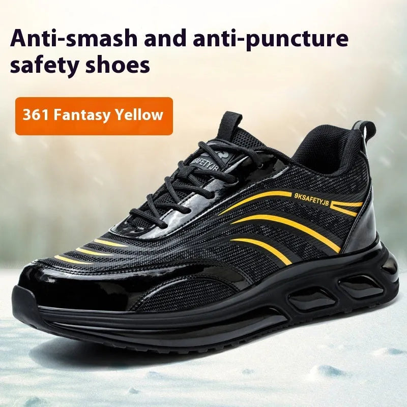 Orange leather anti-smash puncture safety shoes with rubber soles for workplace protection