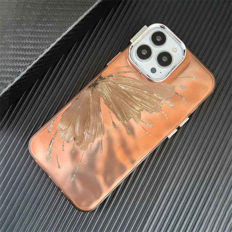 Electroplated butterfly pattern phone case with water ripple blue colour for iPhone 14 Pro