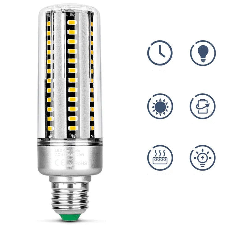 E27 E26 LED corn lamp with aluminium body, 25W power, 2080 lumen output