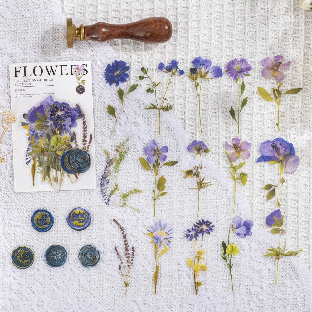 Dried flowers journal decoration sticker package with eight artistic themes on 70mm PET sheets