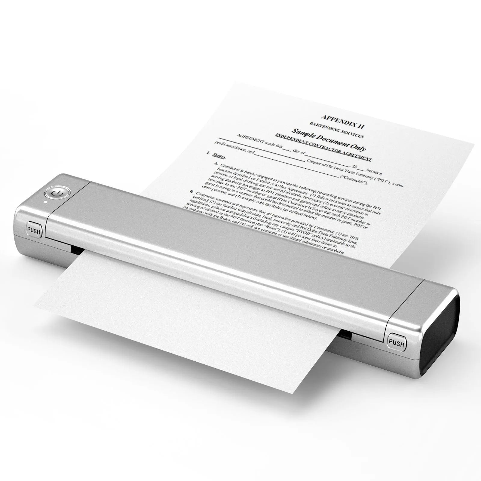 Phomemo M08F A4 portable thermal printer in silver black colour with charging cable