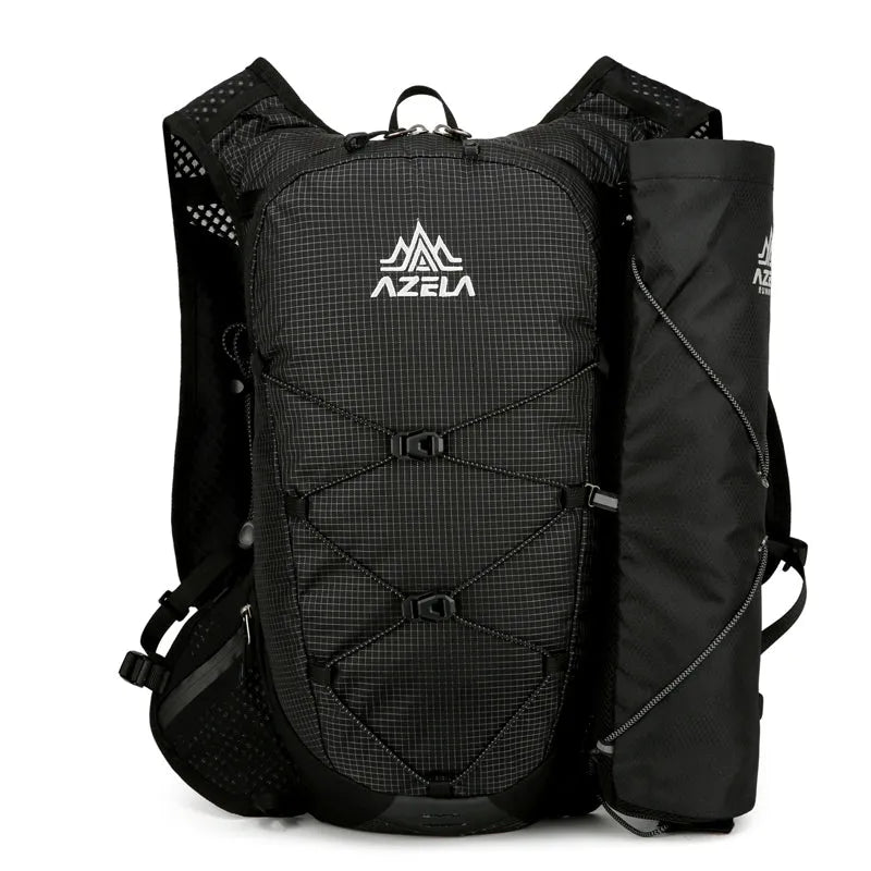 AZELA grid pattern lightweight hiking backpack with breathable mesh for trail running camping travel in black colour