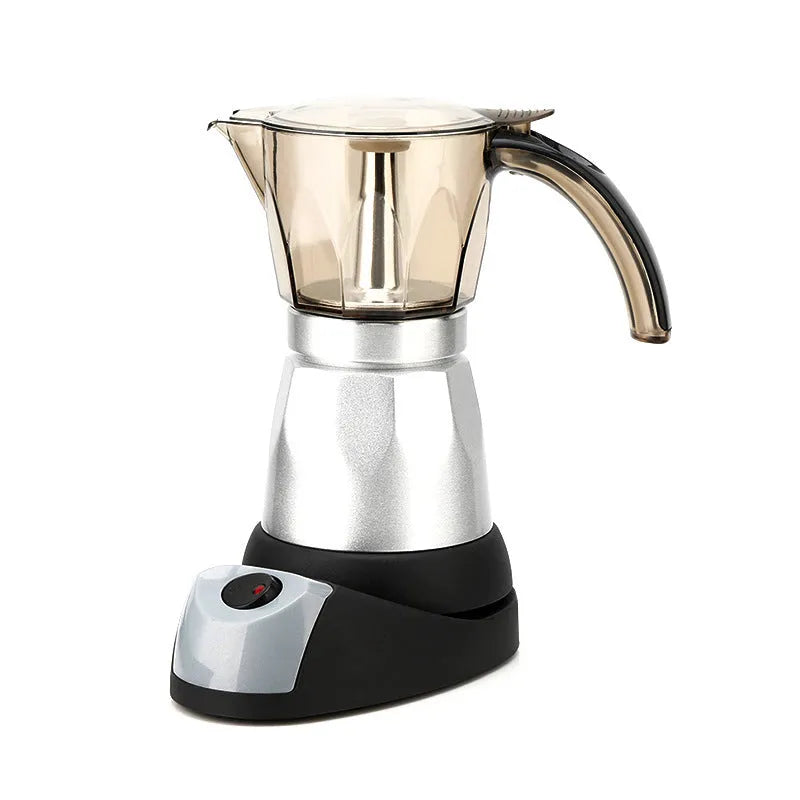 Octagonal aluminium electric moka pot coffee maker in blue colour with EU plug