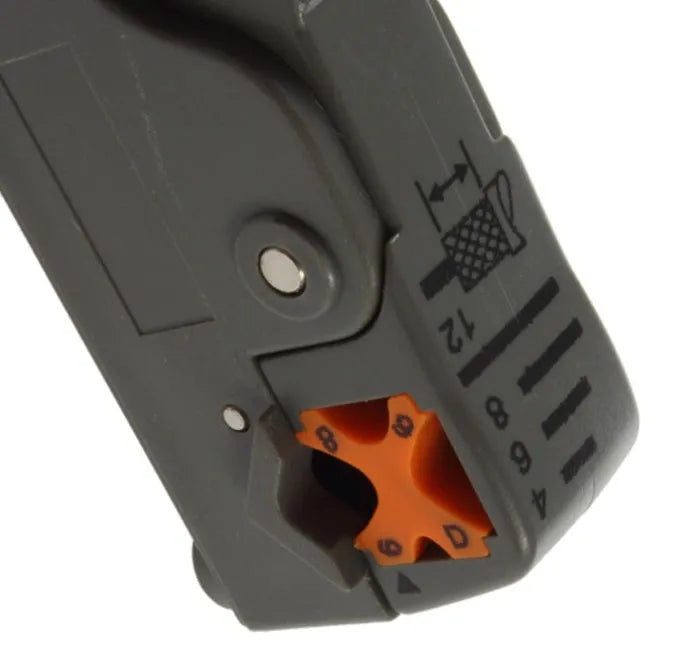 Rotary coax coaxial cable cutter tool stripper in black, 97mm tall, with adjustable depth dial on side