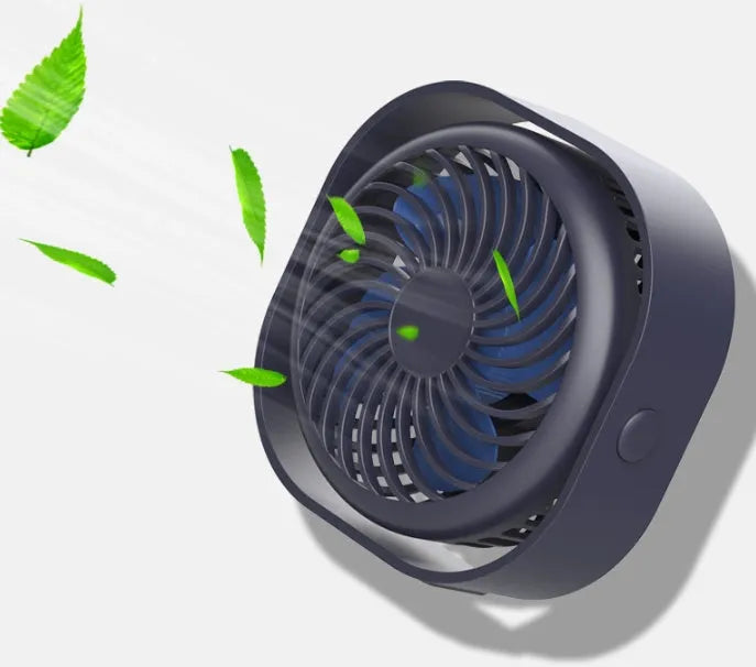 USB desk fan with alarm clock style and 360-degree rotating head in blue colour.